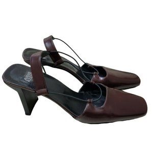 Anne Klein Womens US 5.5 M Leather Burgundy Purple Slingback Square Toe Heels
